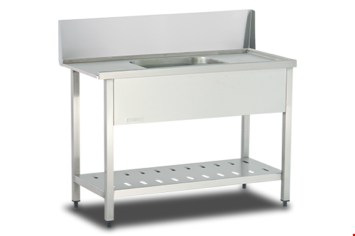 BER – Dishwasher Inlet Table / Single Sink / Perforated Lower Shelf