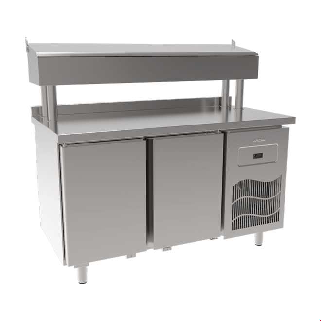 SGB140S - Stainless Steel Table 2 Door Pizza Preparation Unit / Pipe Leg