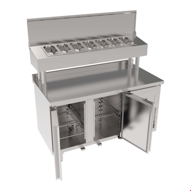 SGB140S - Stainless Steel Table 2 Door Pizza Preparation Unit / Pipe Leg