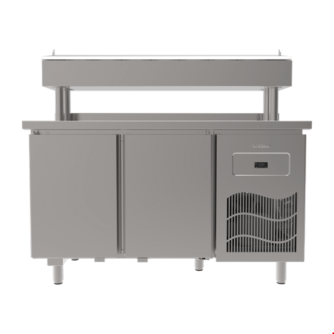SGB140S - Stainless Steel Table 2 Door Pizza Preparation Unit / Pipe Leg