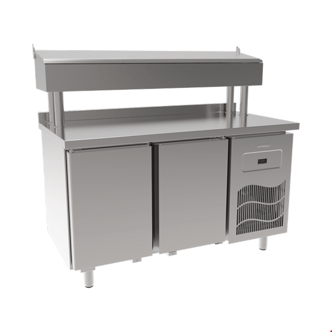 SGB140R - Stainless Steel Table 2 Door Pizza Preparation Unit / Pipe Leg