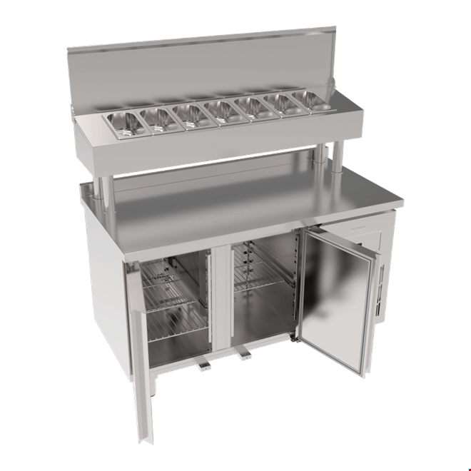 SGB140R - Stainless Steel Table 2 Door Pizza Preparation Unit / Pipe Leg