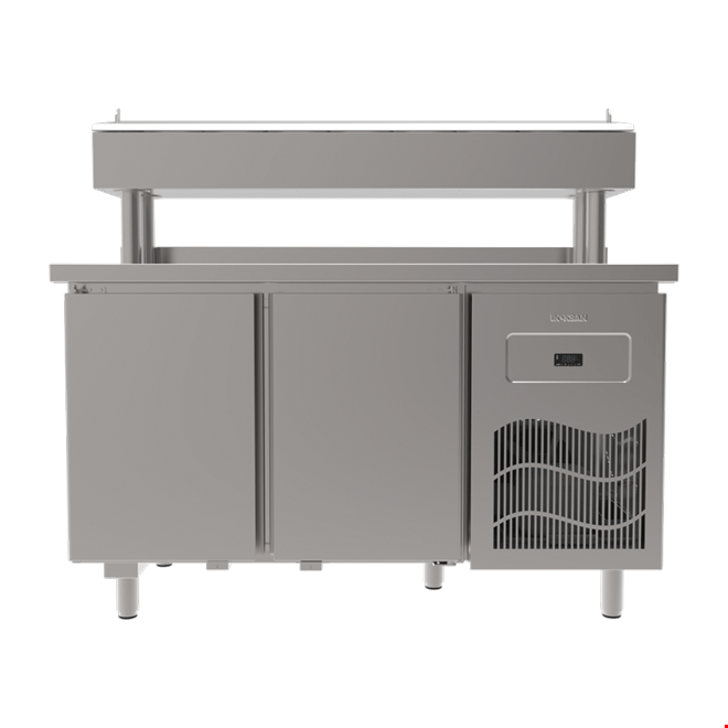 SGB140R - Stainless Steel Table 2 Door Pizza Preparation Unit / Pipe Leg