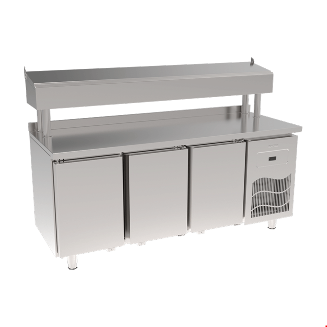 SGB190R - Stainless Steel Table 3 Door Pizza Preparation Unit / Pipe Leg