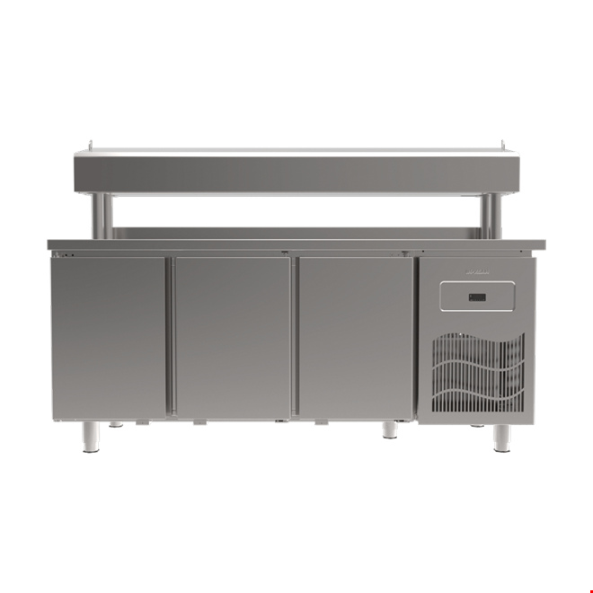 SGB190R - Stainless Steel Table 3 Door Pizza Preparation Unit / Pipe Leg