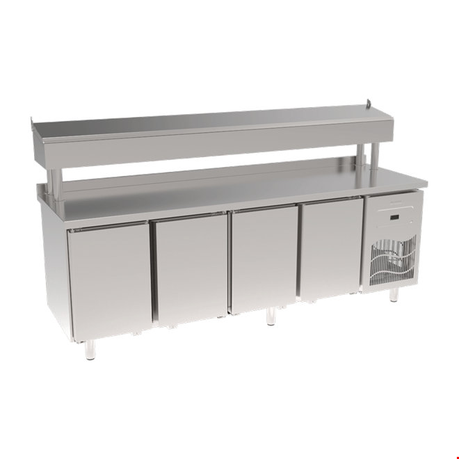 SGB240R - Stainless Steel Table 4 Door Pizza Preparation Unit / Pipe Leg