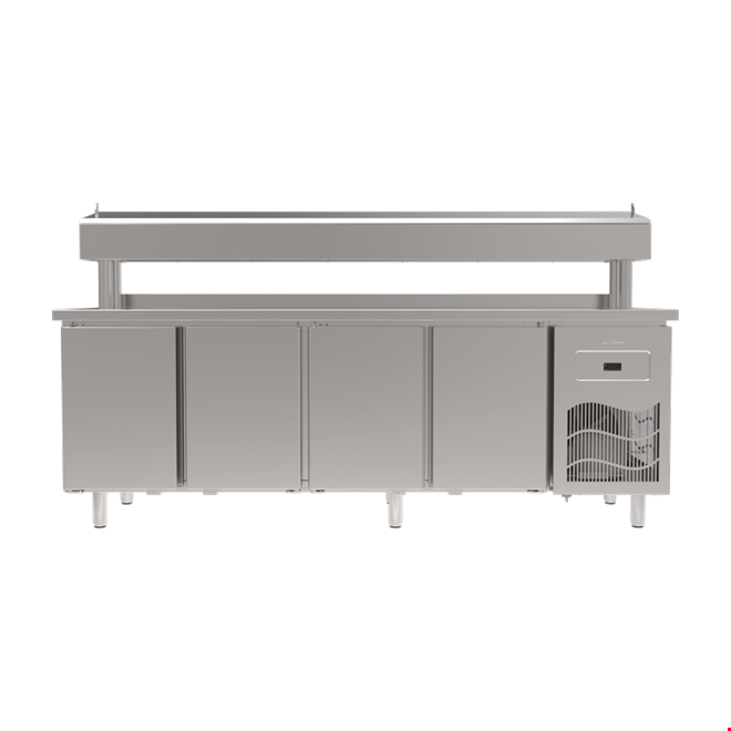 SGB240R - Stainless Steel Table 4 Door Pizza Preparation Unit / Pipe Leg
