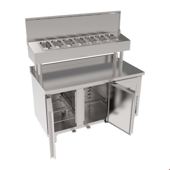 SGB140RS - Paslanmaz Tablalı 2 Kapılı Pizza Hazırlık Ünitesi / Boru Ayaklı