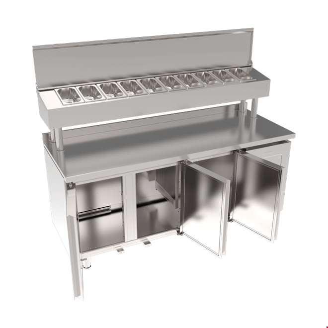 SGB190RS - Stainless Steel Table 3 Door Pizza Preparation Unit / Pipe Leg